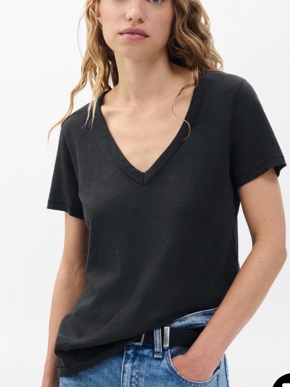 rag & bone Slub Black V-Neck Short Sleeve Tee Pima cotton